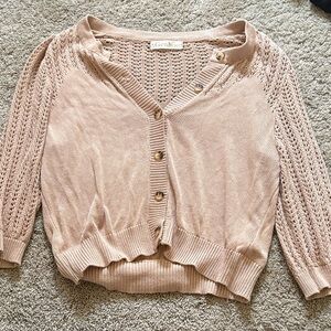 Blush Pink Open-Weave Button Cardigan